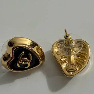 Channel Heart Earrings Black Gold Earrings preowned